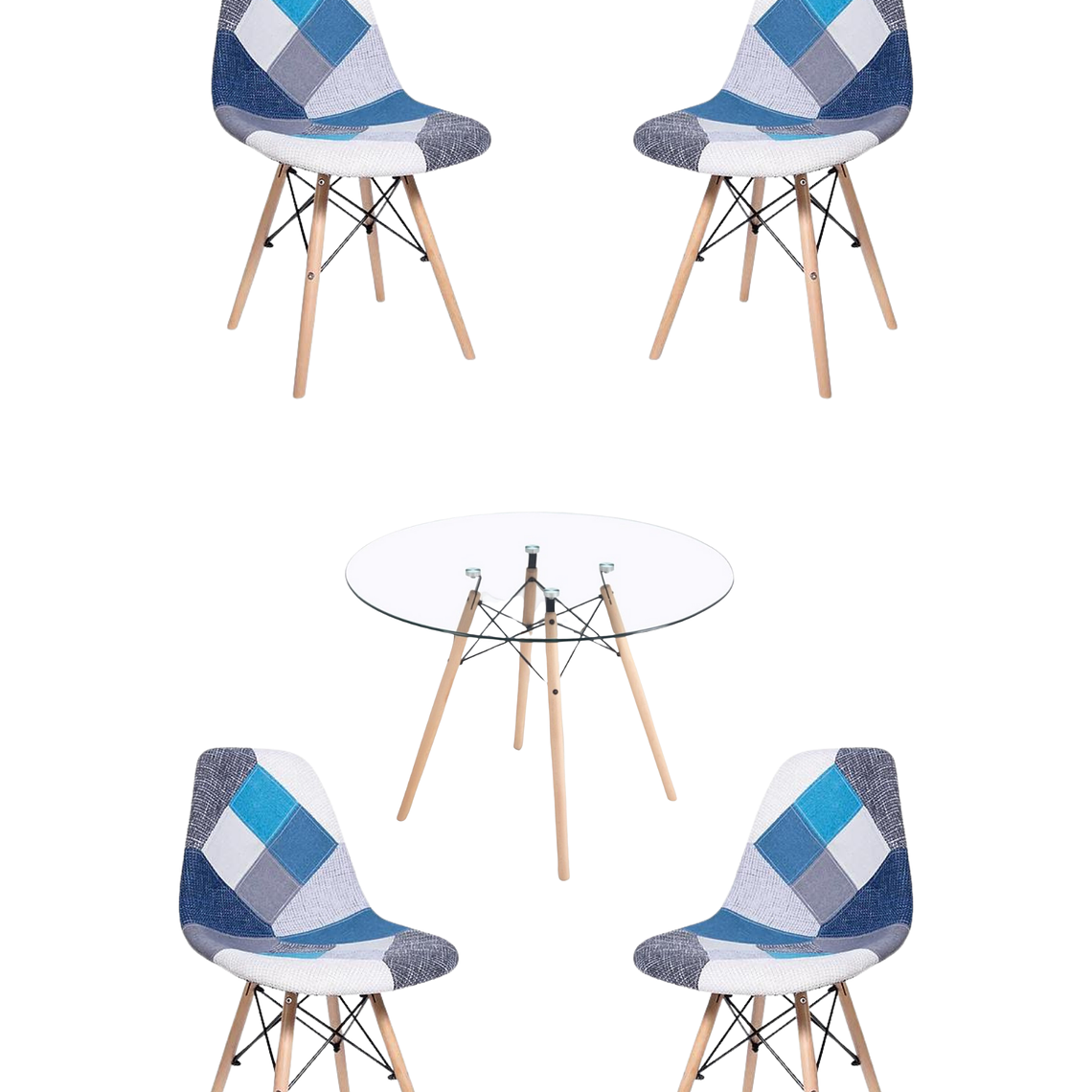 Comedor Mesa Redonda Vidrio Eames + Sillas Patchwork 5