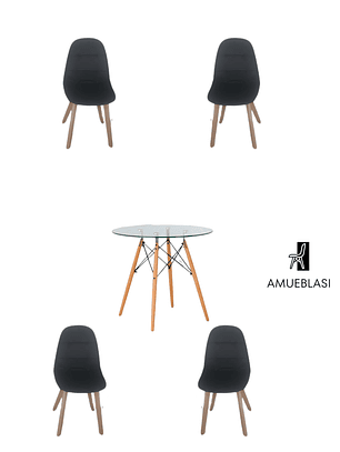 Comedor Mesa Redonda Vidrio Eames + Sillas Capitone
