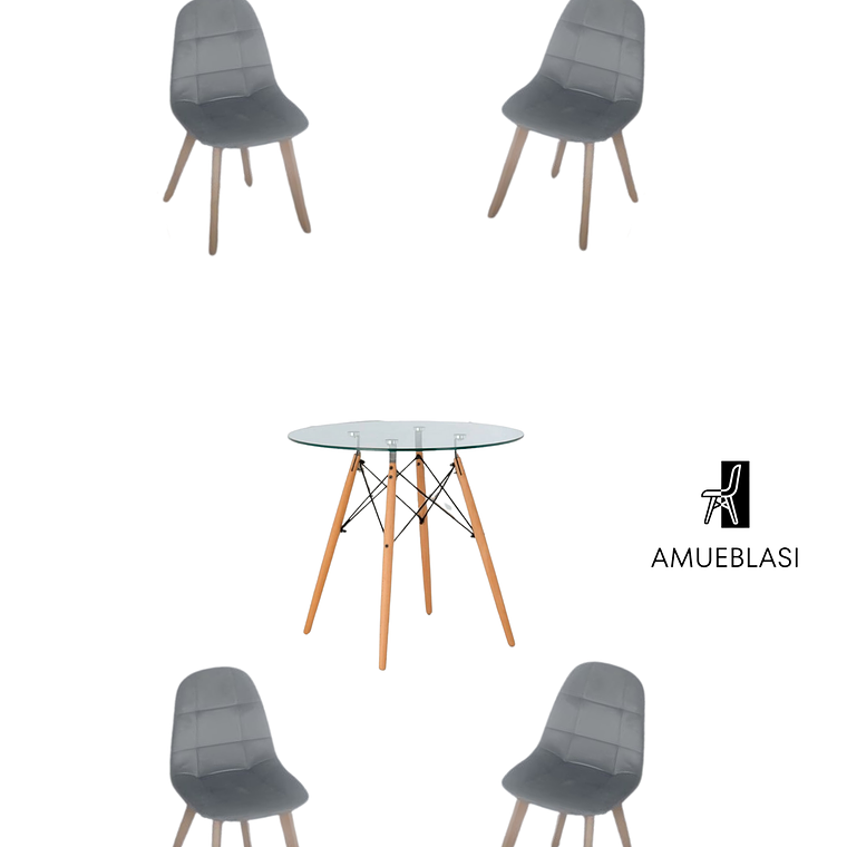 Comedor Mesa Redonda Vidrio Eames + Sillas Capitone 3