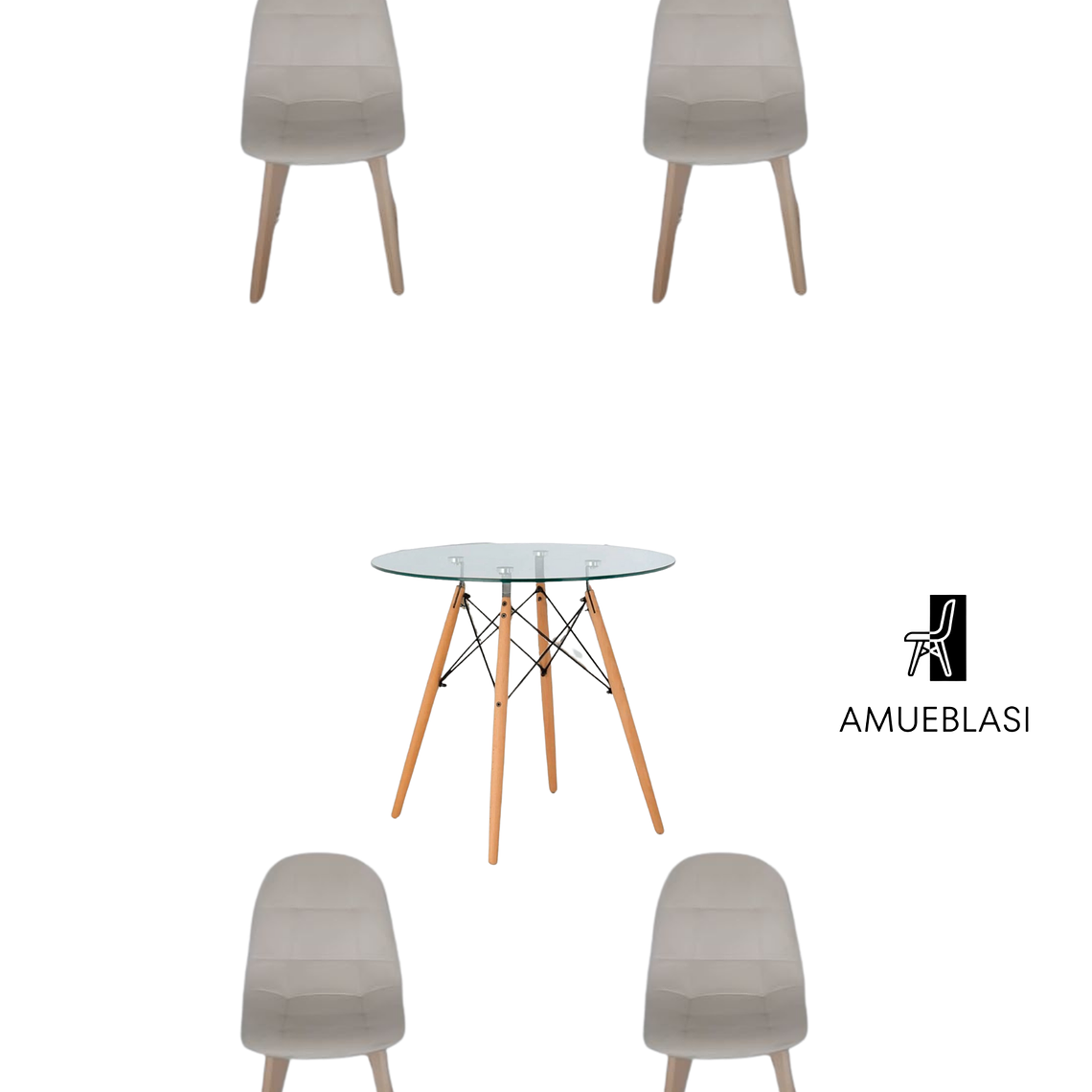 Comedor Mesa Redonda Vidrio Eames + Sillas Capitone 4