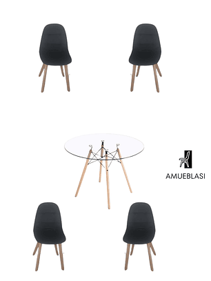 Comedor Mesa Redonda Vidrio Eames + Sillas Capitone