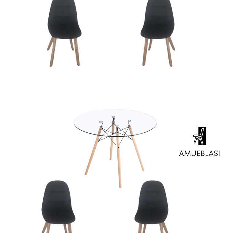 Comedor Mesa Redonda Vidrio Eames + Sillas Capitone 1
