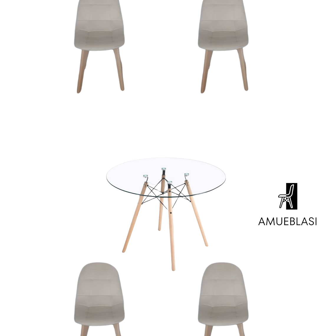 Comedor Mesa Redonda Vidrio Eames + Sillas Capitone 6