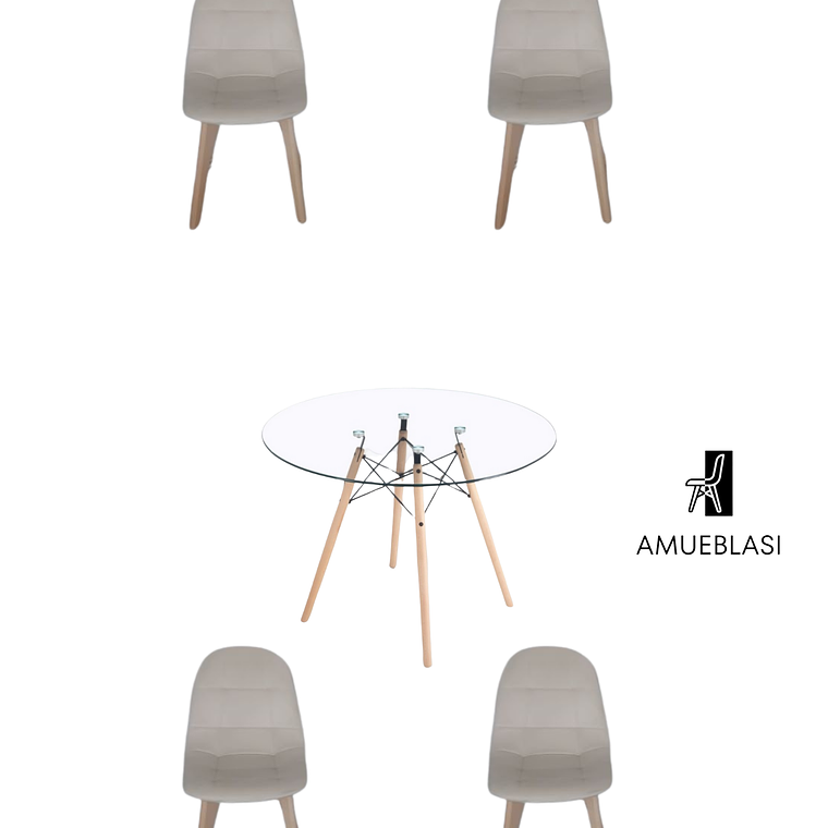 Comedor Mesa Redonda Vidrio Eames + Sillas Capitone 6