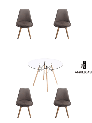 Comedor Mesa Redonda Vidrio Eames + Sillas Tulip Velvet