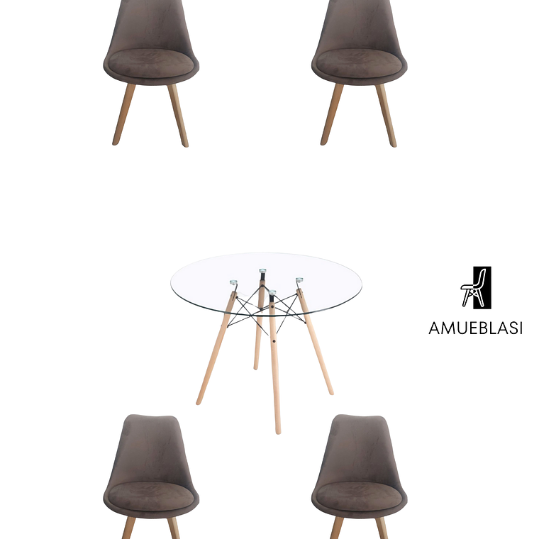 Comedor Mesa Redonda Vidrio Eames + Sillas Tulip Velvet 1
