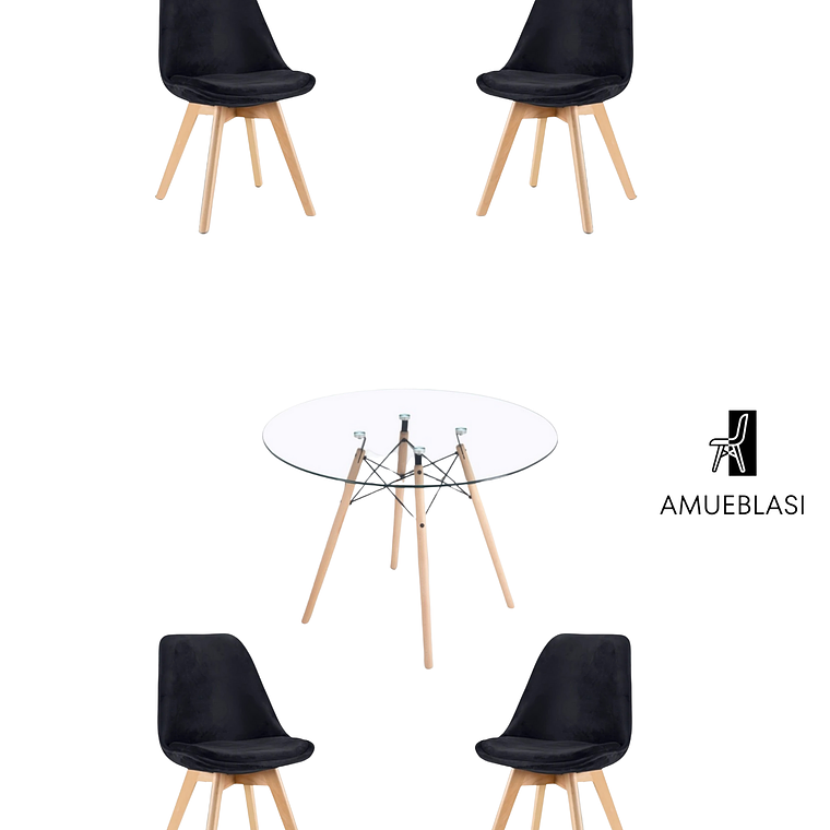 Comedor Mesa Redonda Vidrio Eames + Sillas Tulip Velvet 2