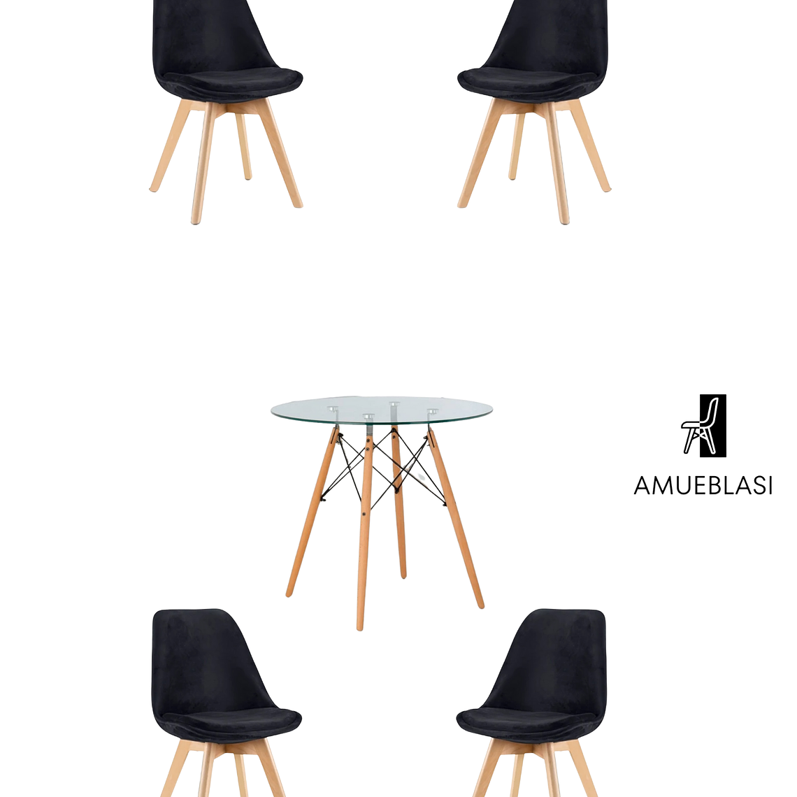 Comedor Mesa Redonda Vidrio Eames + Sillas Tulip Velvet 5