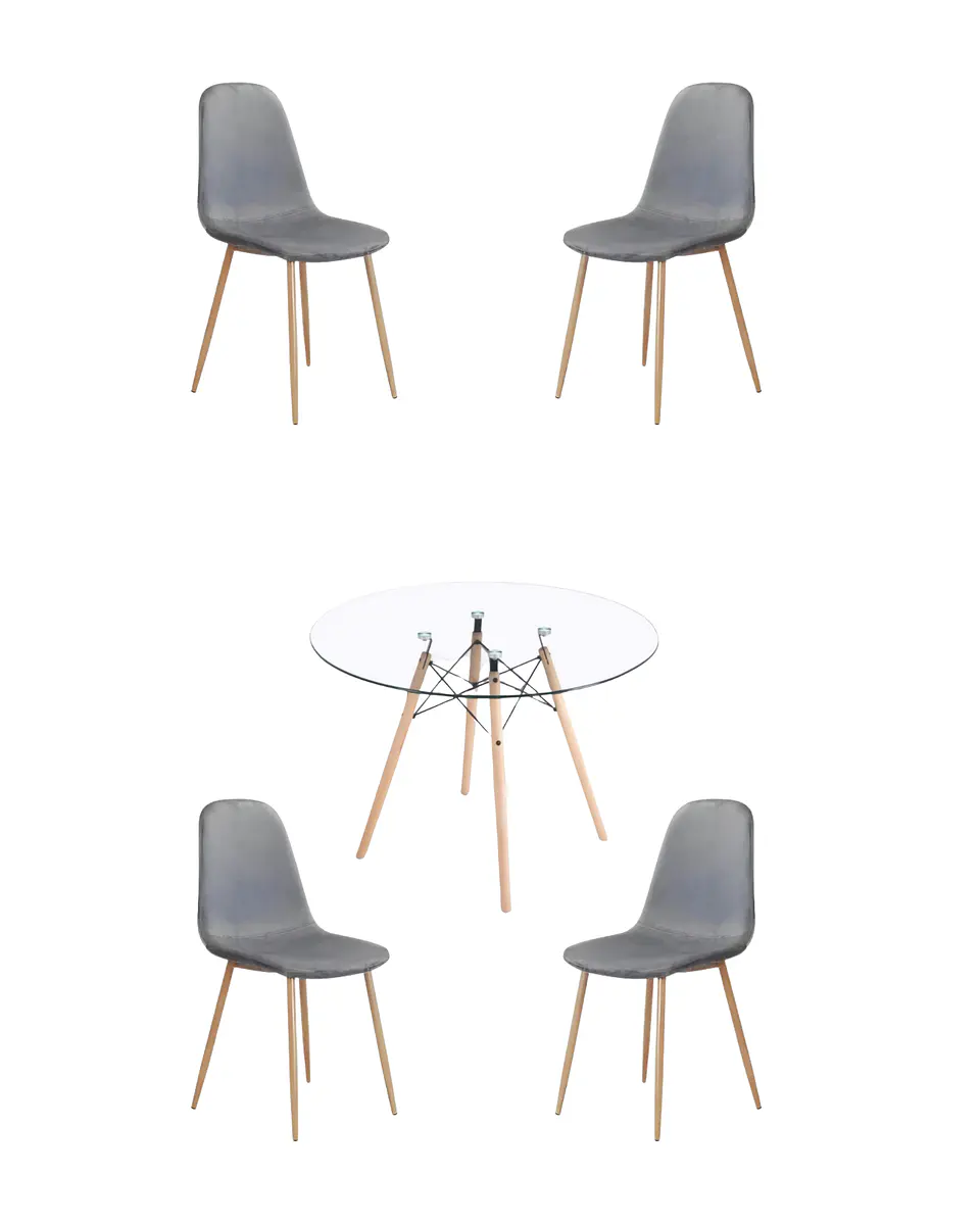 Comedor Redondo Vidrio Eames con Sillas Scoop 6