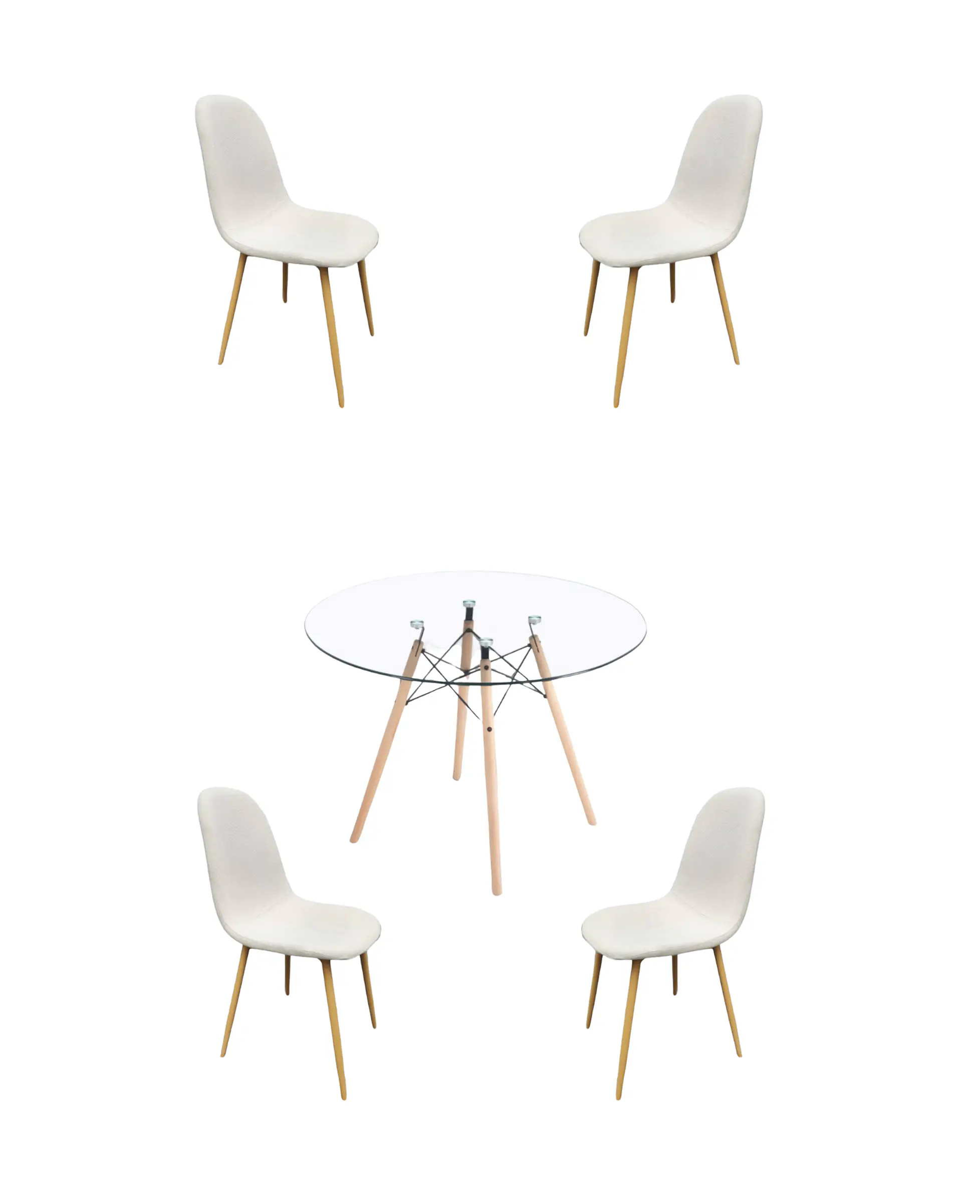 Comedor Redondo Vidrio Eames con Sillas Scoop 4
