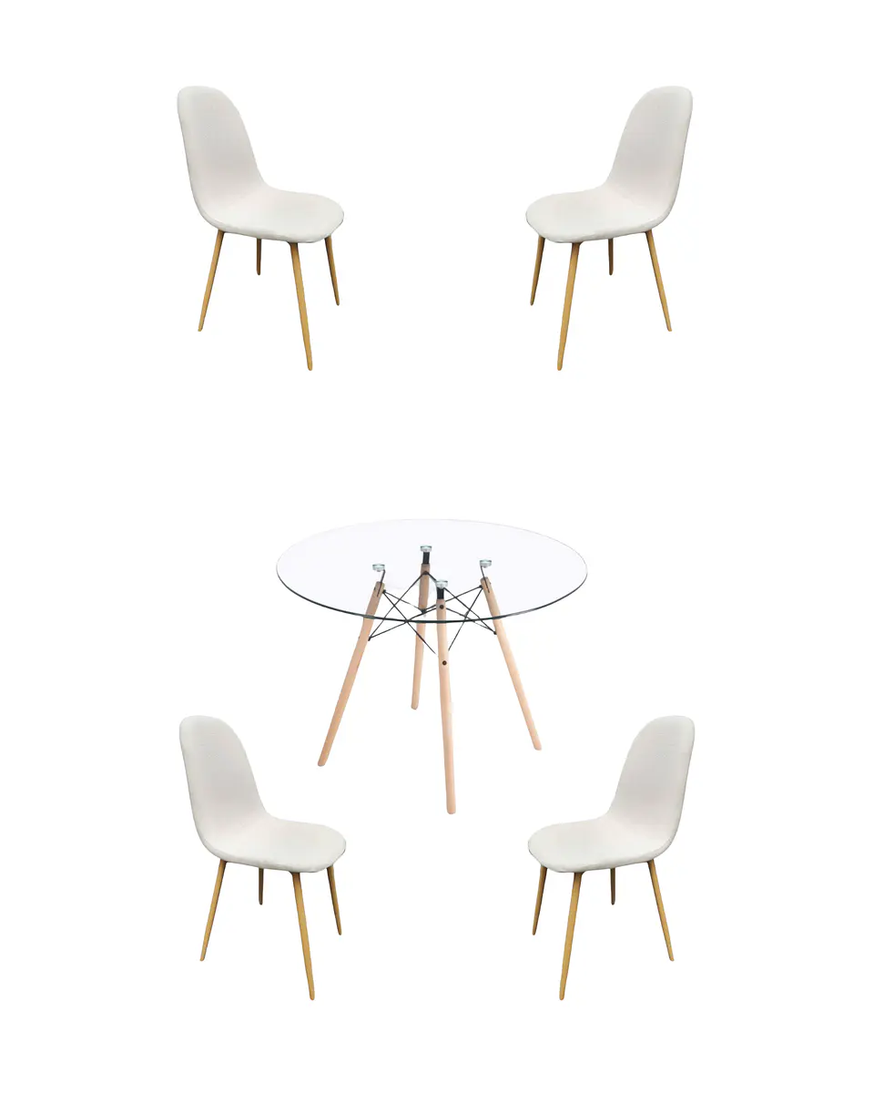 Comedor Redondo Vidrio Eames con Sillas Scoop 4