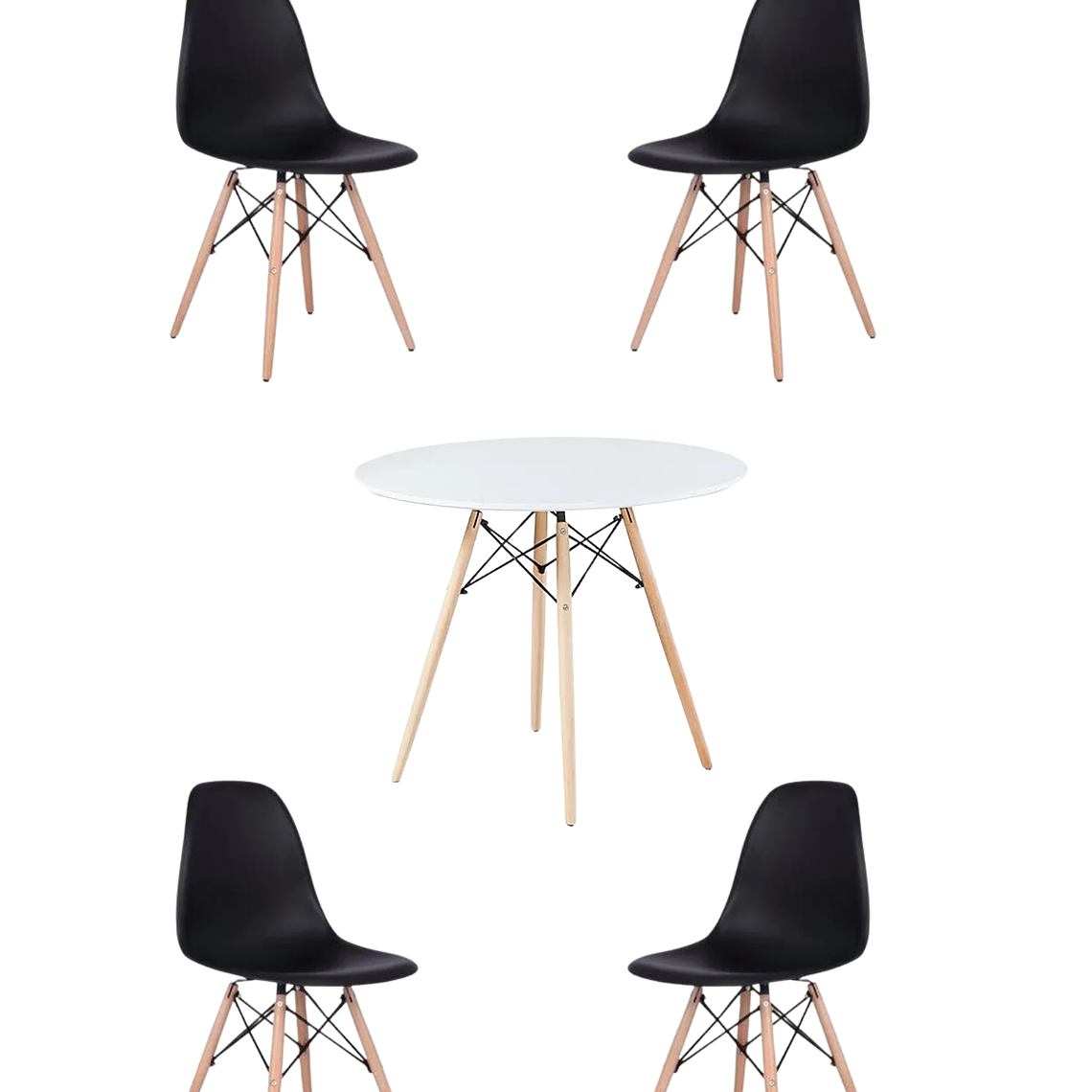 Comedor Mesa Redonda Melamina Eames Blanca + Sillas Eames 10