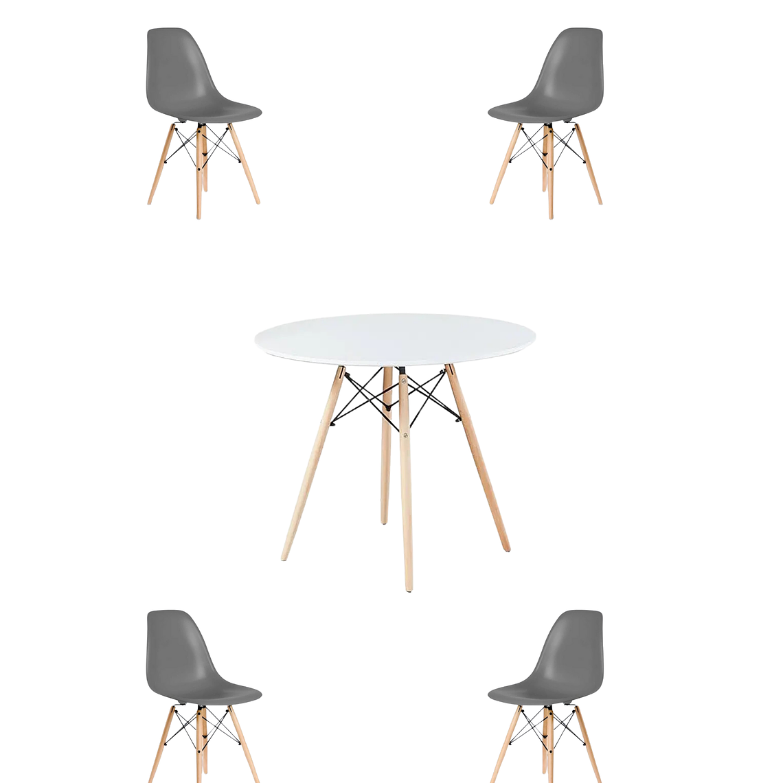 Comedor Mesa Redonda Melamina Eames Blanca + Sillas Eames 11