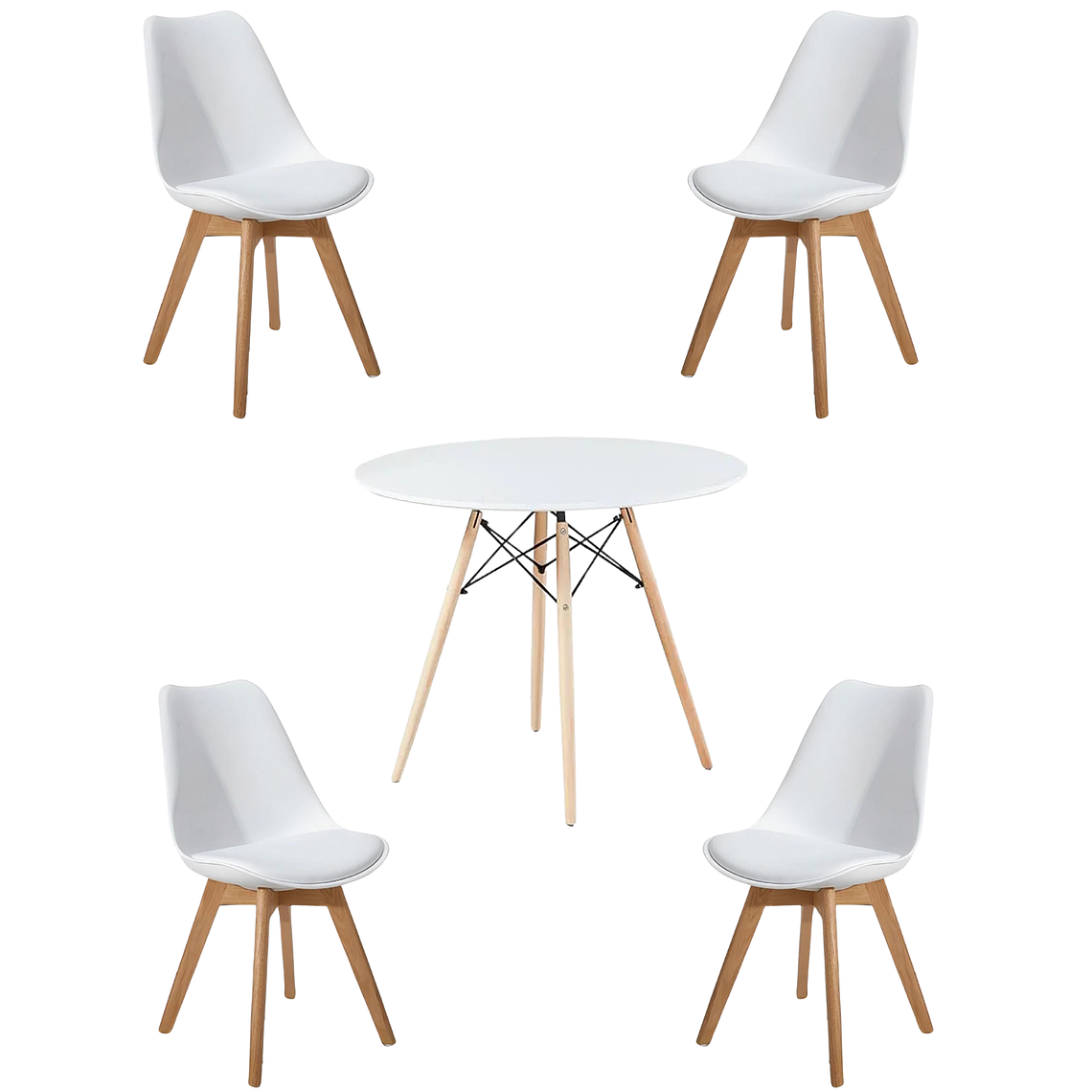 Comedor Mesa Redonda Melamina Eames Blanca + Sillas Tulip 2