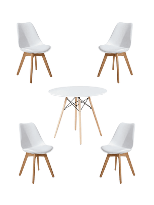 Comedor Mesa Redonda Melamina Eames Blanca + Sillas Tulip