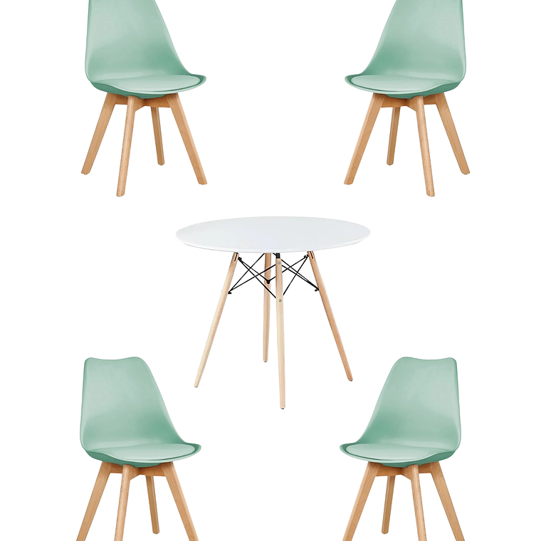 Comedor Mesa Redonda Melamina Eames Blanca + Sillas Tulip 3