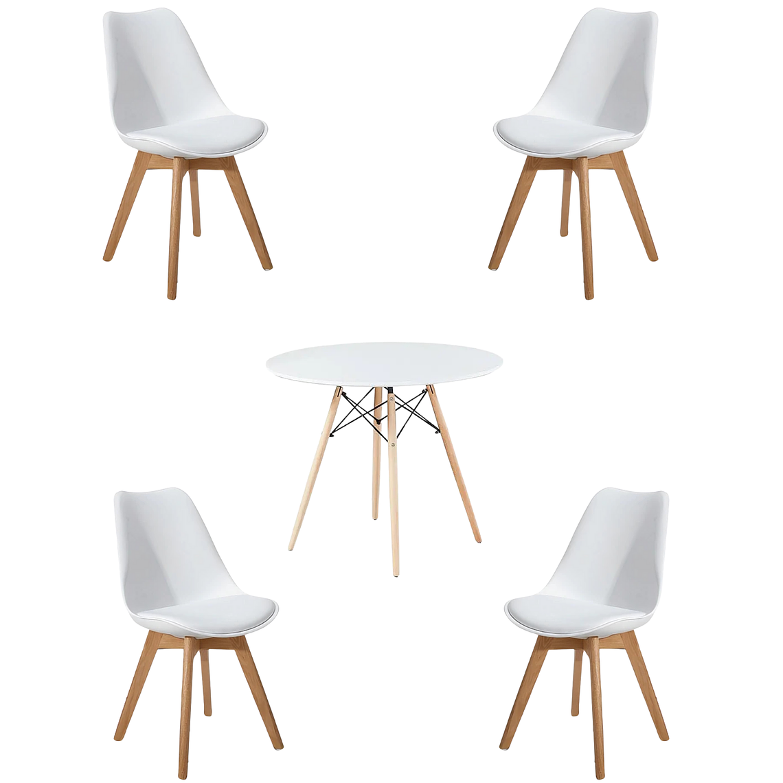 Comedor Mesa Redonda Melamina Eames Blanca + Sillas Tulip 9