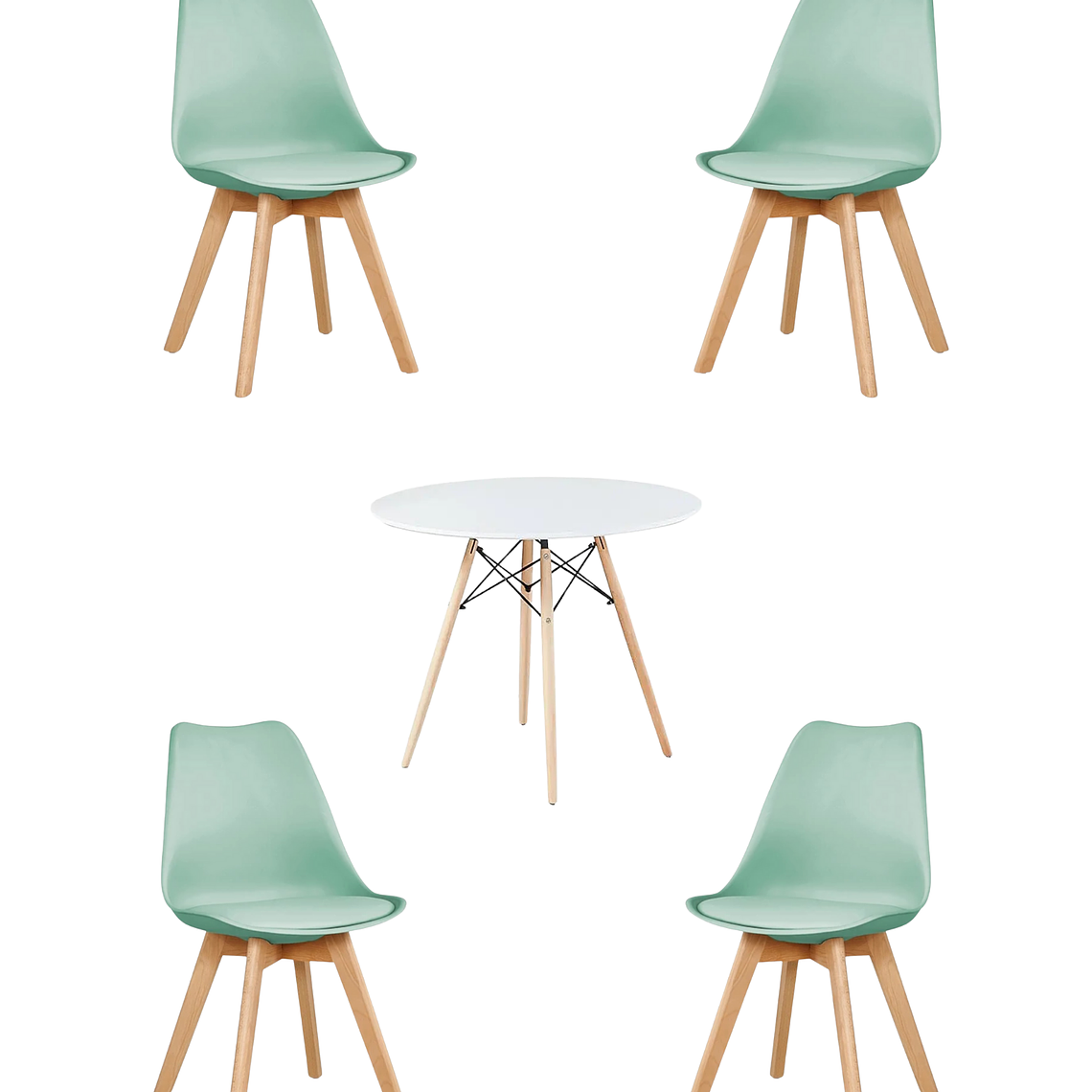 Comedor Mesa Redonda Melamina Eames Blanca + Sillas Tulip 10