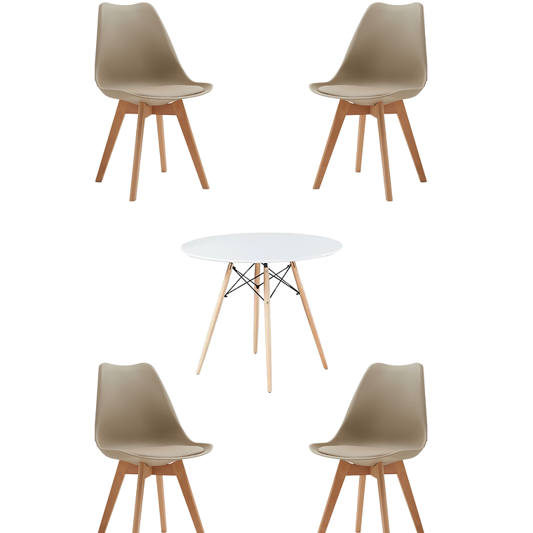 Comedor Mesa Redonda Melamina Eames Blanca + Sillas Tulip 13