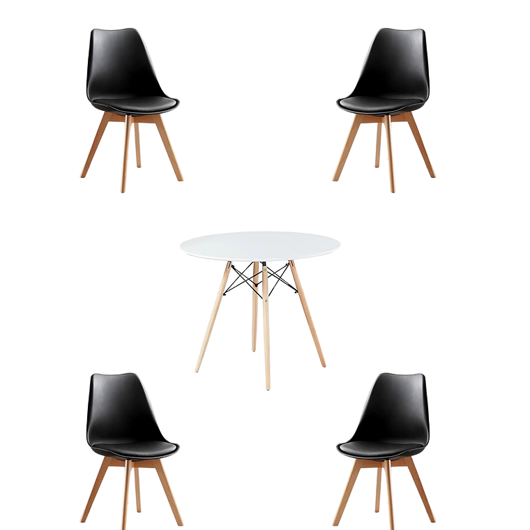 Comedor Mesa Redonda Melamina Eames Blanca + Sillas Tulip 14