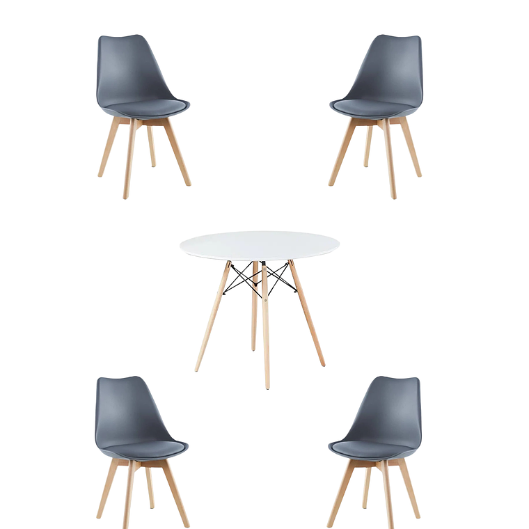 Comedor Mesa Redonda Melamina Eames Blanca + Sillas Tulip 15