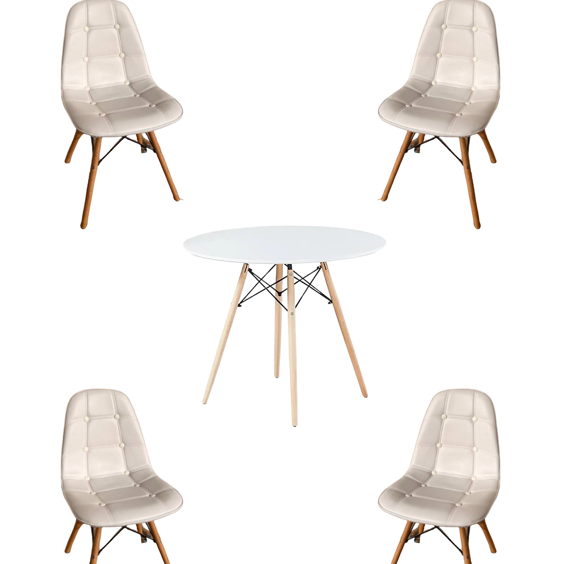 Comedor Mesa Redonda Melamina Eames Blanca + Sillas Buckle 1