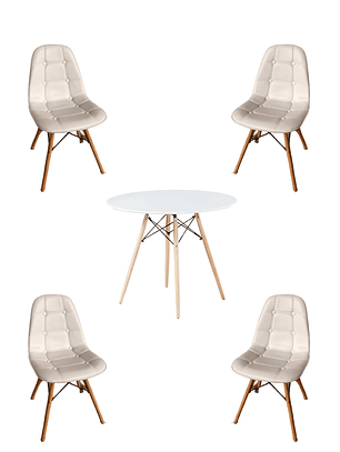 Comedor Mesa Redonda Melamina Eames Blanca + Sillas Buckle