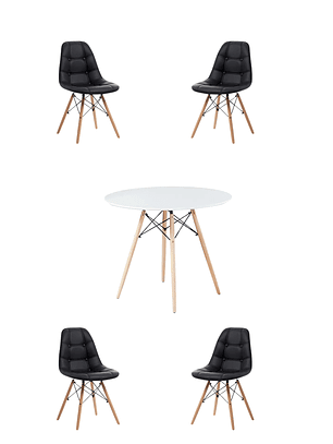 Comedor Mesa Redonda Melamina Eames Blanca + Sillas Buckle