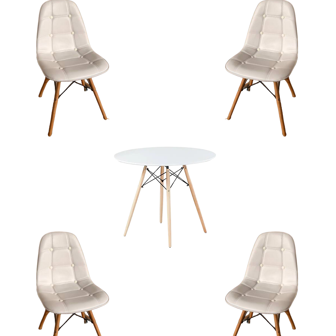 Comedor Mesa Redonda Melamina Eames Blanca + Sillas Buckle 5