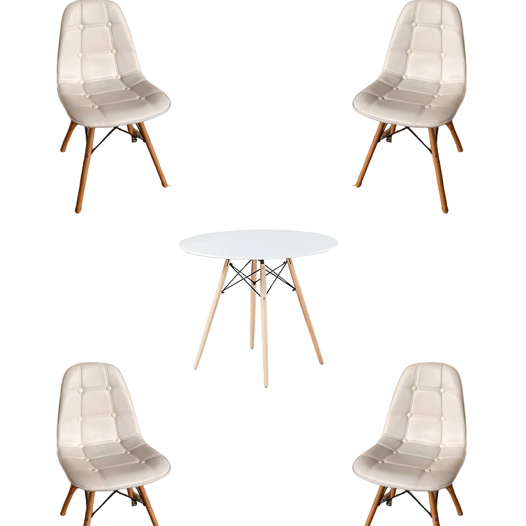 Comedor Mesa Redonda Melamina Eames Blanca + Sillas Buckle 5
