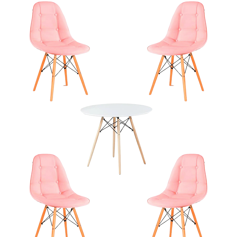 Comedor Mesa Redonda Melamina Eames Blanca + Sillas Buckle 7