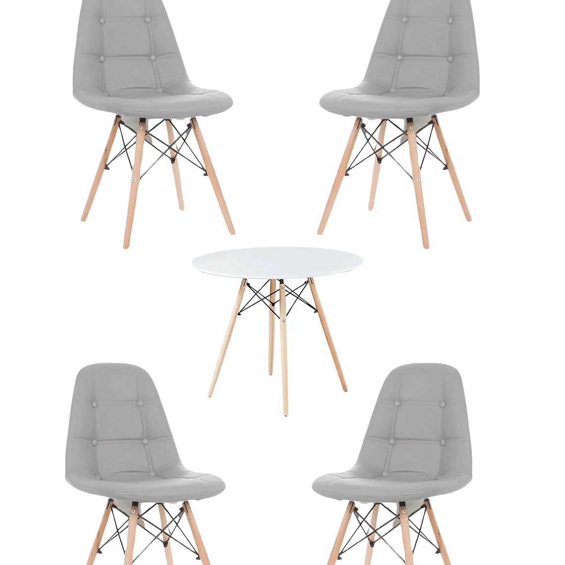 Comedor Mesa Redonda Melamina Eames Blanca + Sillas Buckle 8