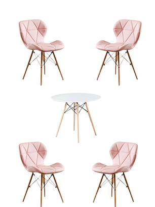 Comedor Mesa Redonda Melamina Eames Blanca  + Sillas Radar