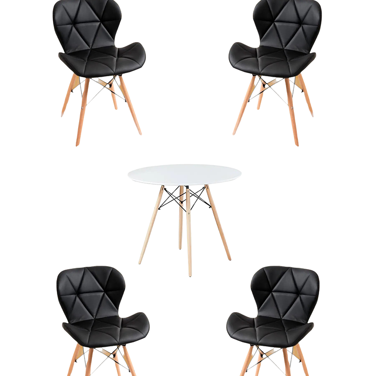 Comedor Mesa Redonda Melamina Eames Blanca  + Sillas Radar 3