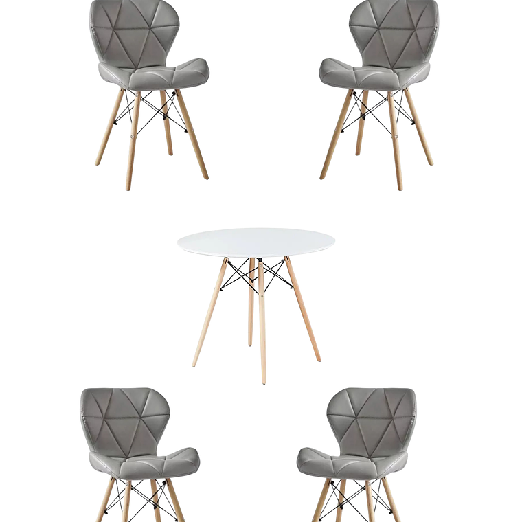 Comedor Mesa Redonda Melamina Eames Blanca  + Sillas Radar 4