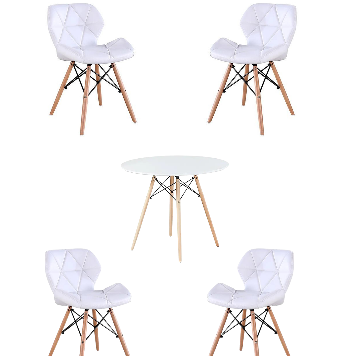 Comedor Mesa Redonda Melamina Eames Blanca  + Sillas Radar 5