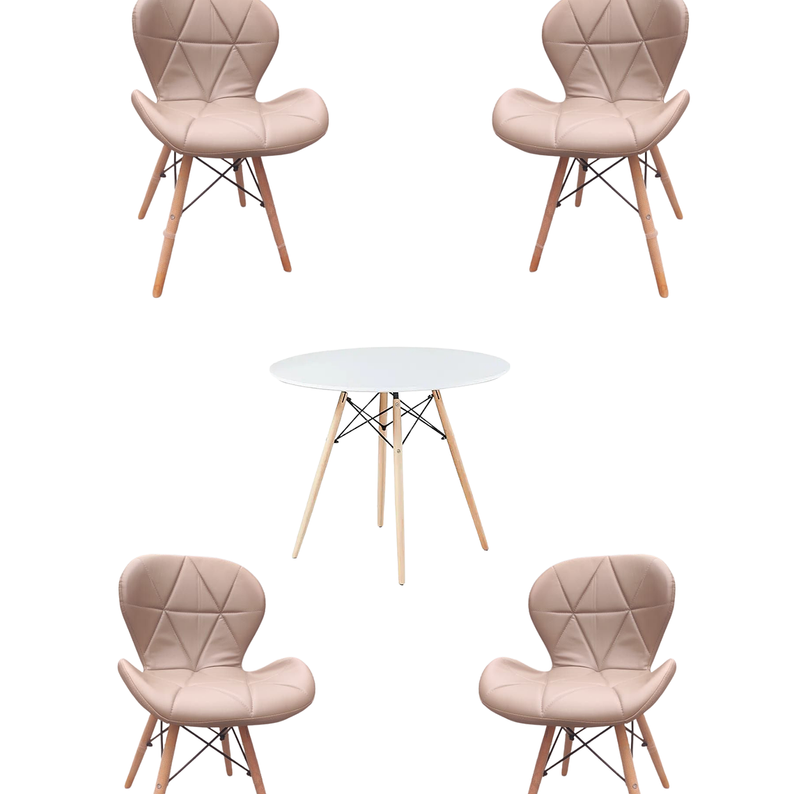 Comedor Mesa Redonda Melamina Eames Blanca  + Sillas Radar 6