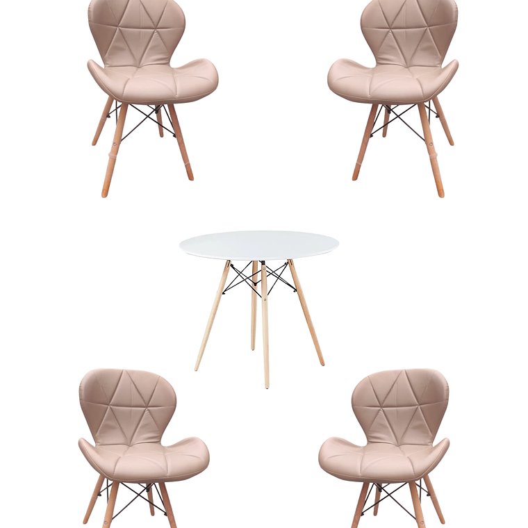 Comedor Mesa Redonda Melamina Eames Blanca  + Sillas Radar 6