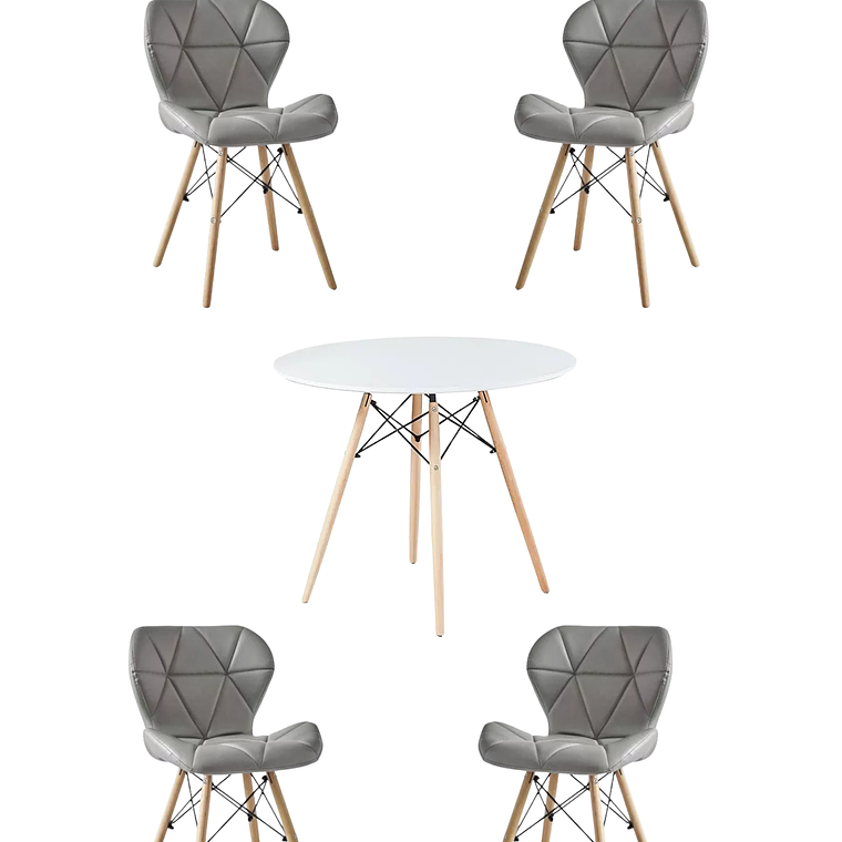Comedor Mesa Redonda Melamina Eames Blanca  + Sillas Radar 10