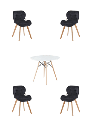 Comedor Mesa Redondas Melamina Eames Blanca + Sillas Radar Velvet