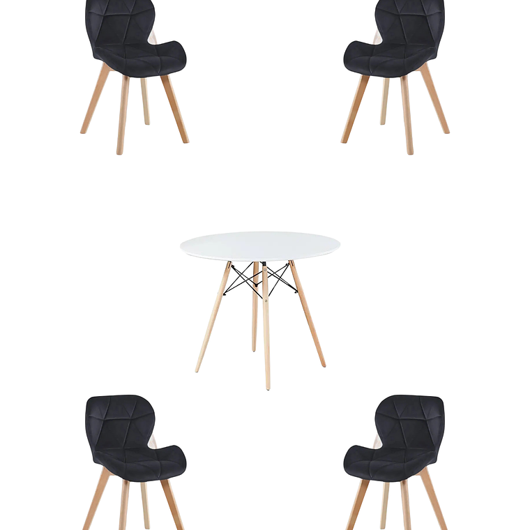 Comedor Mesa Redondas Melamina Eames Blanca + Sillas Radar Velvet 2