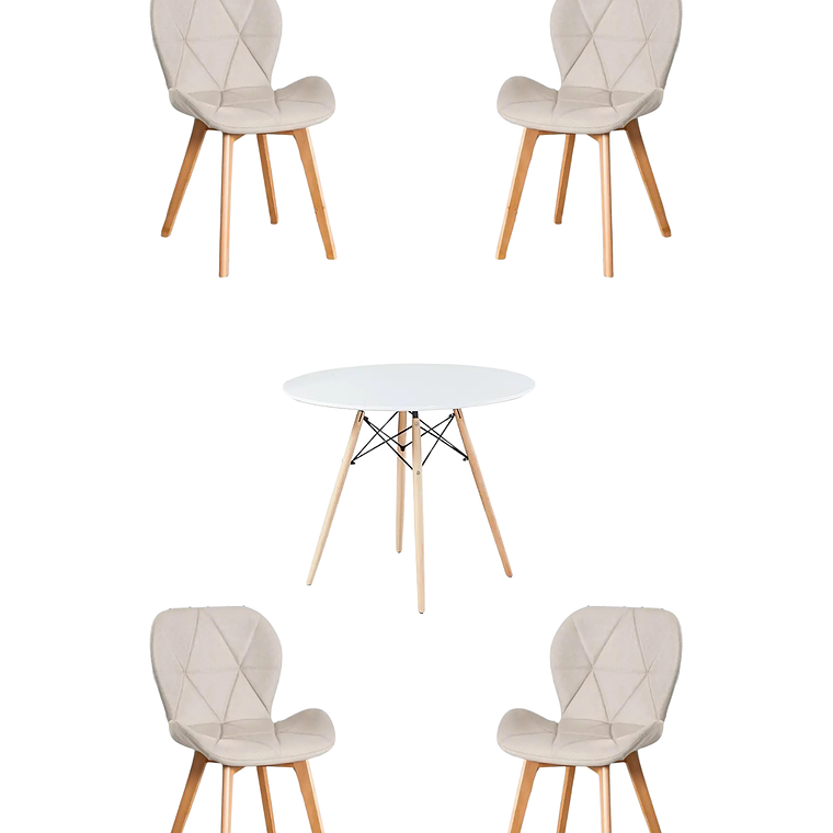 Comedor Mesa Redondas Melamina Eames Blanca + Sillas Radar Velvet 4