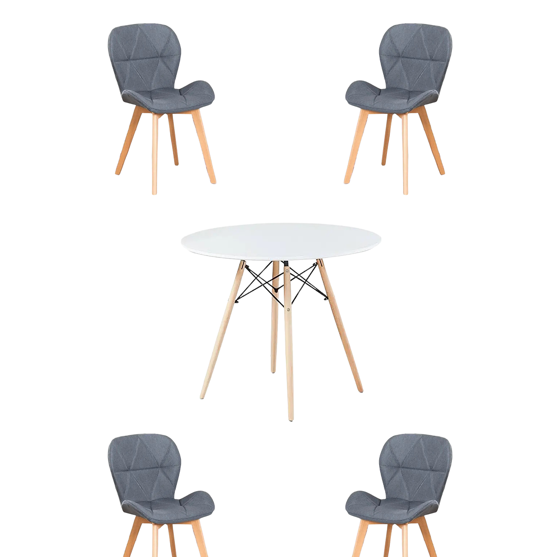 Comedor Mesa Redondas Melamina Eames Blanca + Sillas Radar Velvet 7