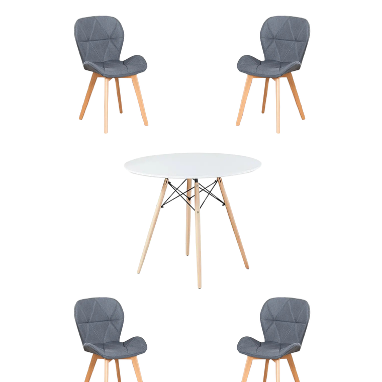 Comedor Mesa Redondas Melamina Eames Blanca + Sillas Radar Velvet 7