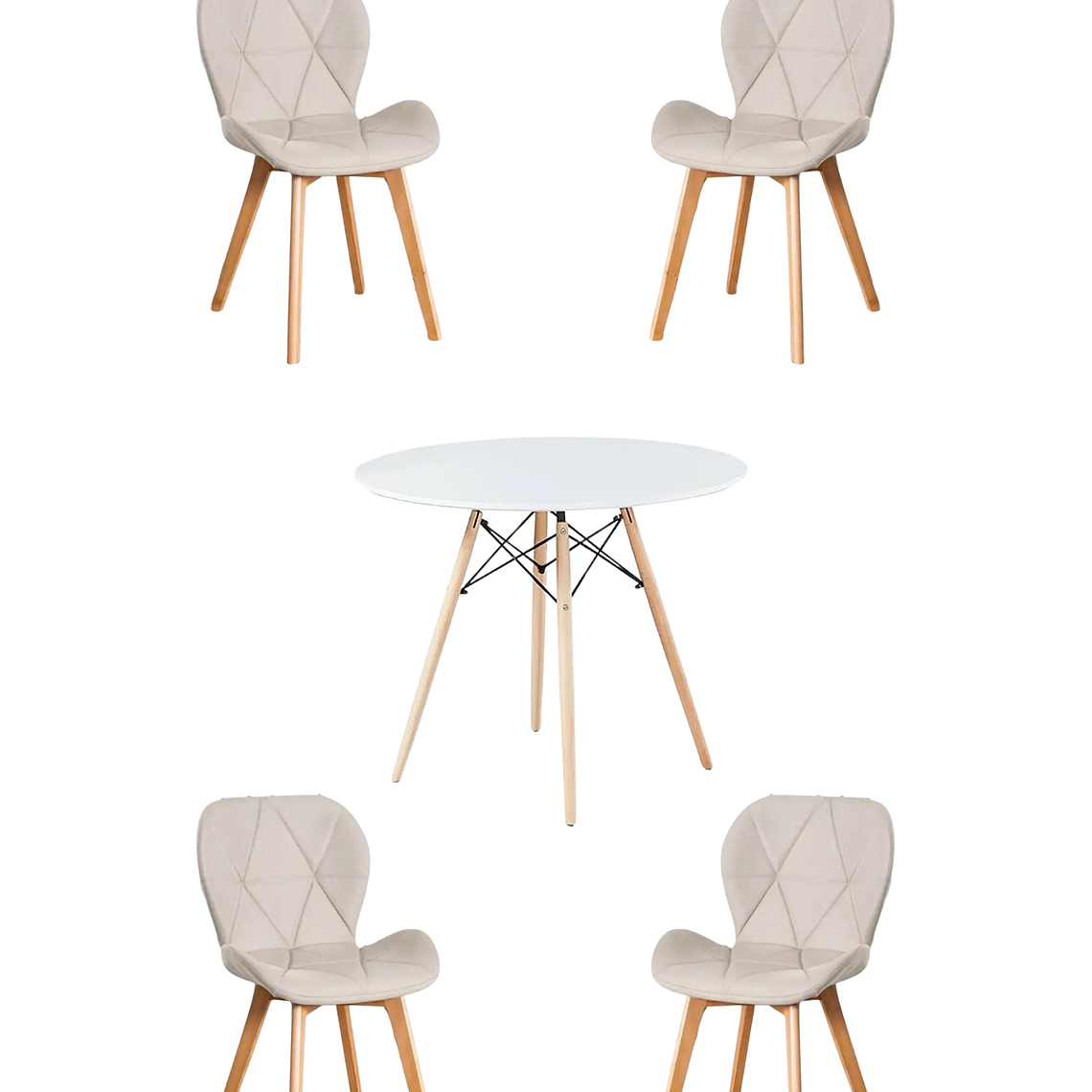 Comedor Mesa Redondas Melamina Eames Blanca + Sillas Radar Velvet 8