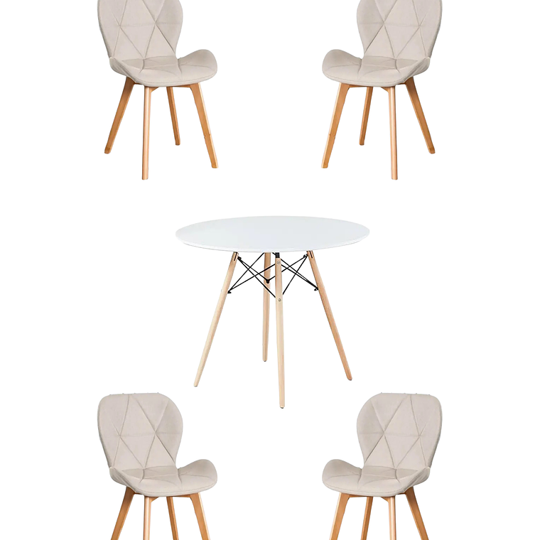 Comedor Mesa Redondas Melamina Eames Blanca + Sillas Radar Velvet 8