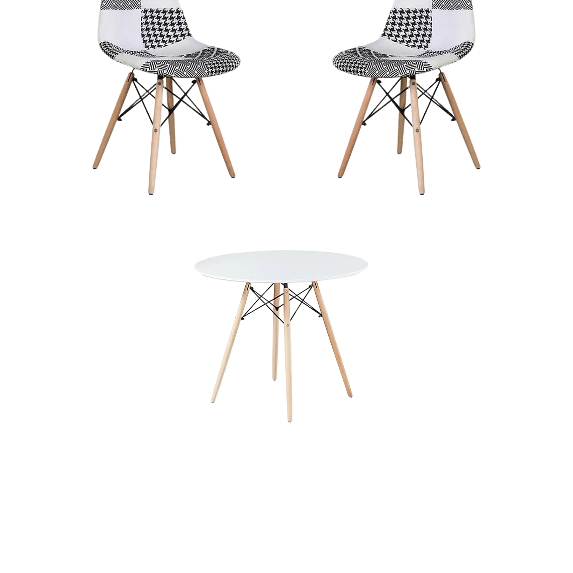 Comedor Mesa Redonda Melamina Eames Blanca + Sillas Patchwork 4