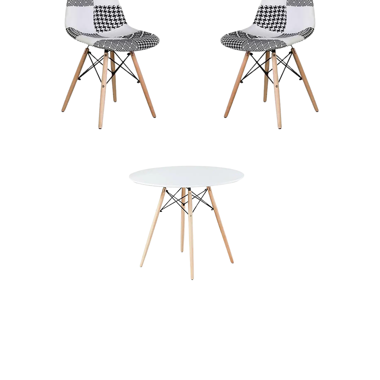 Comedor Mesa Redonda Melamina Eames Blanca + Sillas Patchwork 4