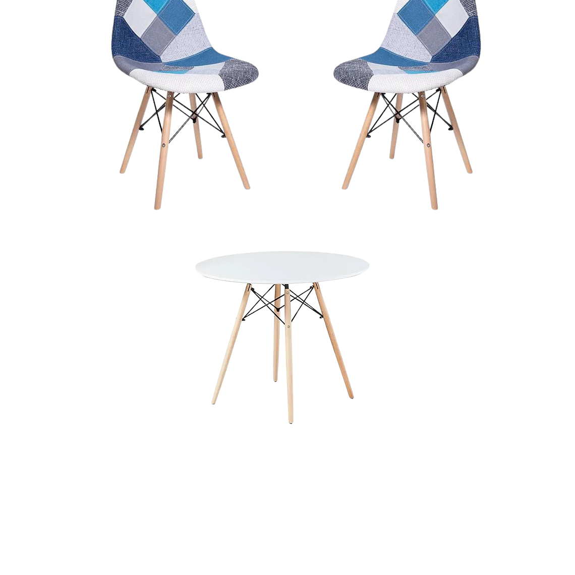 Comedor Mesa Redonda Melamina Eames Blanca + Sillas Patchwork 5