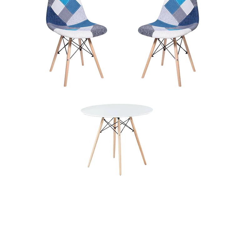 Comedor Mesa Redonda Melamina Eames Blanca + Sillas Patchwork 5